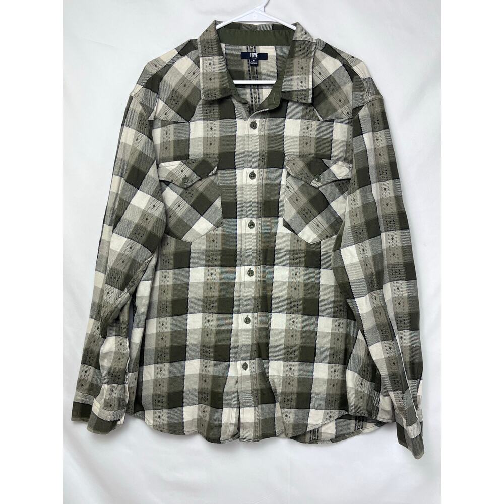 Frye Men's XL Green/White Buffalo Check Button-Up Shirt